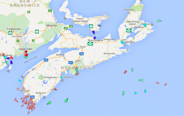 周四上午8:20周四，新星斯科舍周四。地图：Marinetraffic.com.