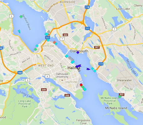 哈利法克斯港，上午8:45周二。地图：Marinetraffic.com.