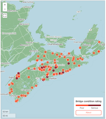 新斯科舍日益恶化的桥梁。地图:加拿大出版社