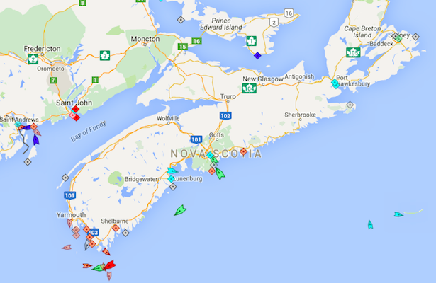 周五上午8:15周围的海洋周五。地图：Marinetraffic.com.