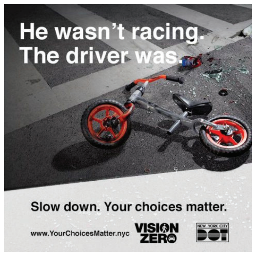 来自NYC的vision Zero Promaign的印刷广告，抬头远远哭泣！