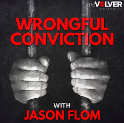 这是“杰森·弗洛姆错误定罪”播客的标志，展示了一名男子紧握牢房栏杆的双手。