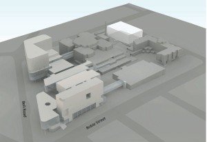 Model of proposed hospital complex.