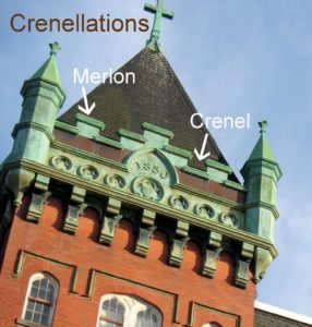 照片的一个建筑物显示的瓜和crenel。