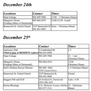 24日、25日提供免费餐点的名单