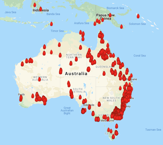 0-12小时前的热点，来自myfirewatch。landgate。wa.gov.au