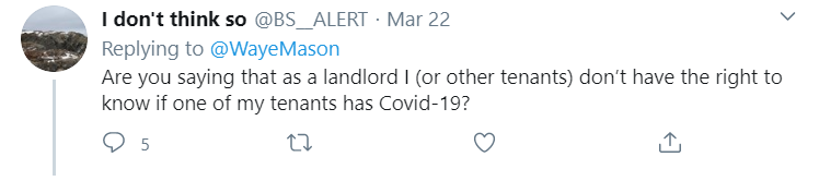 房东发推特说他应该知道房客的COVID-19状态。