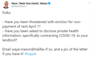 议员Waye Mason要求人们威胁驱逐让他知道。