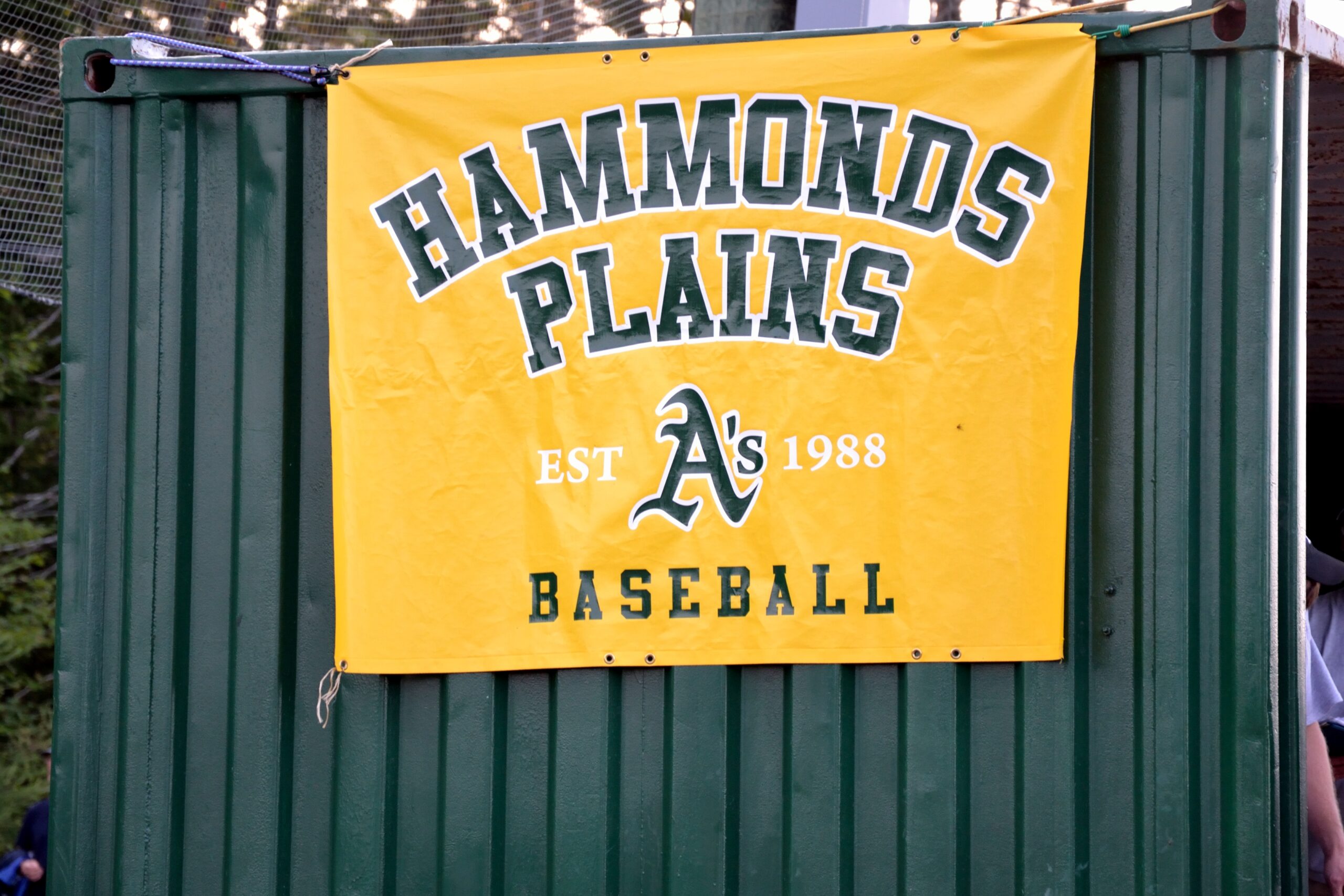 横幅上写着哈蒙德平原A队的棒球