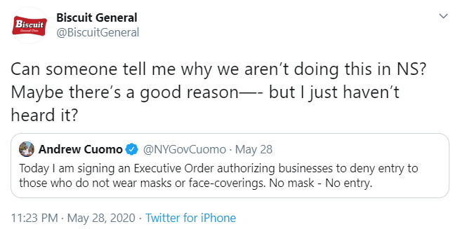 推文询问为什么面具不是强制性的