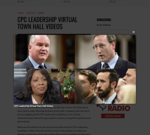 CCFR虚拟市政厅的截图，有4名中共领导人候选人