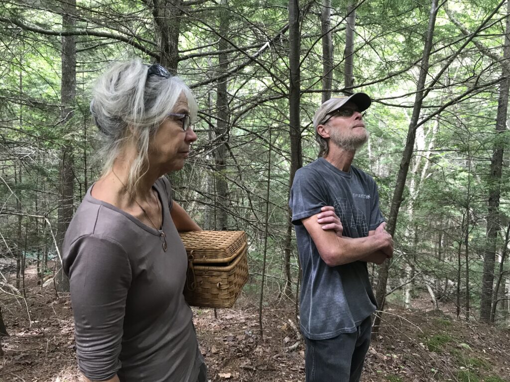 凯特和布莱恩·亚当斯在米金溪峡谷的土地上。照片:琼巴克斯特