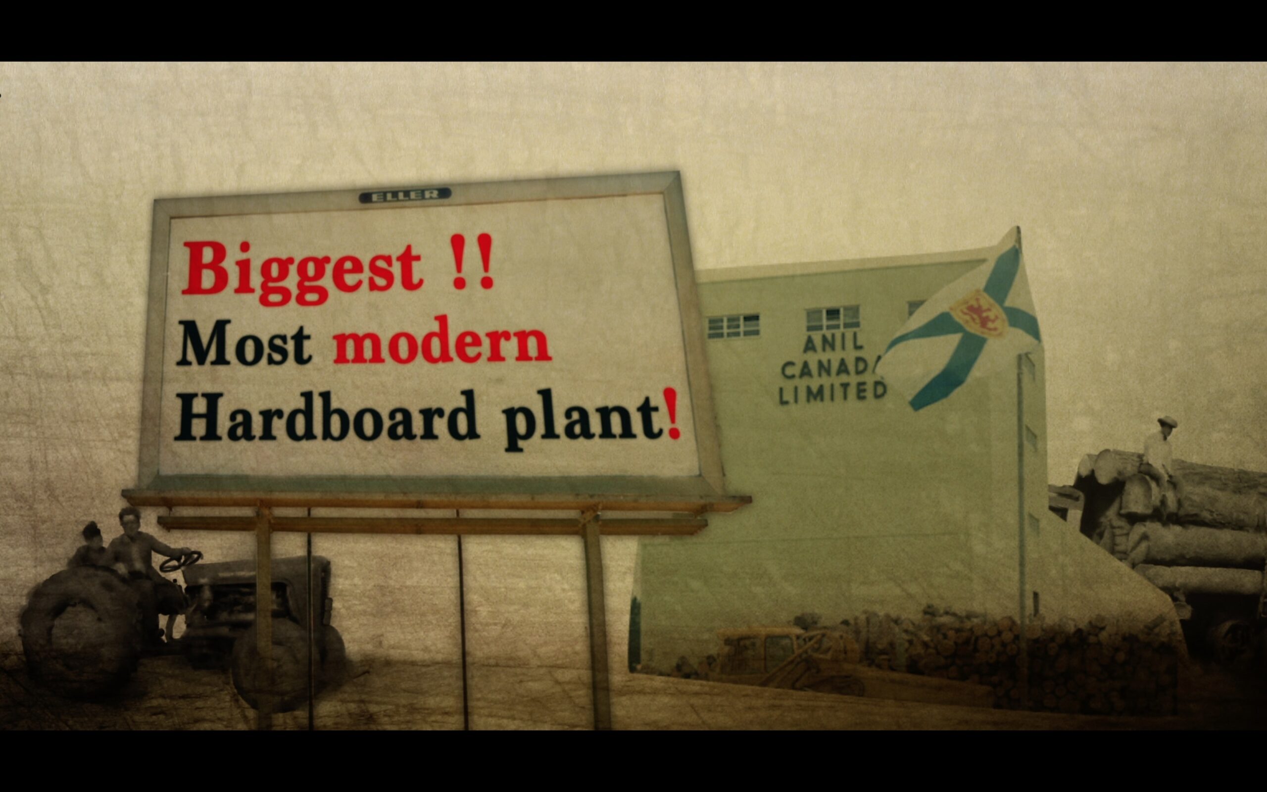 牌子上写着最大!!最现代的硬纸板厂!