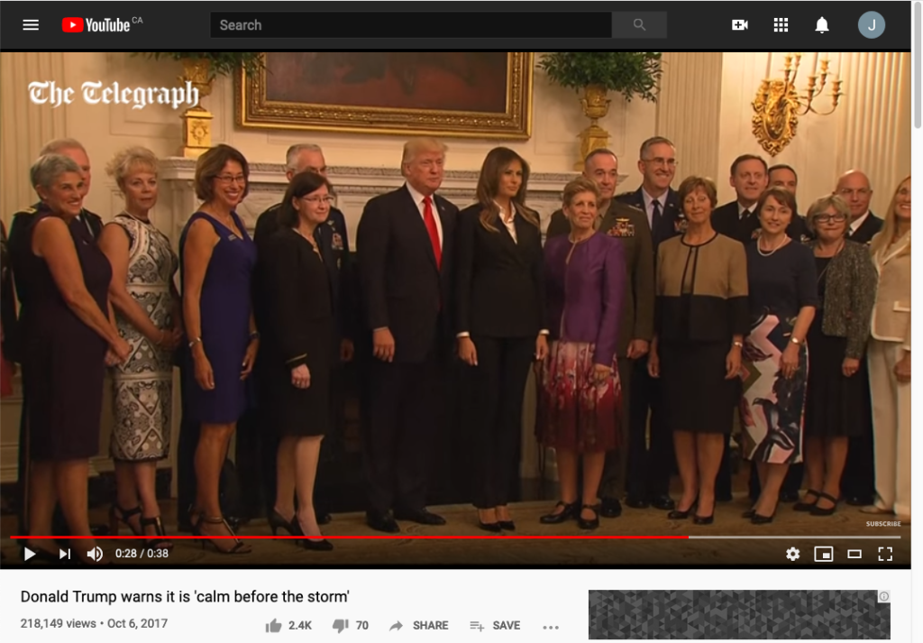 2017年10月6日，电报拍摄了电讯报的YouTube覆盖范围的“风暴前平静”