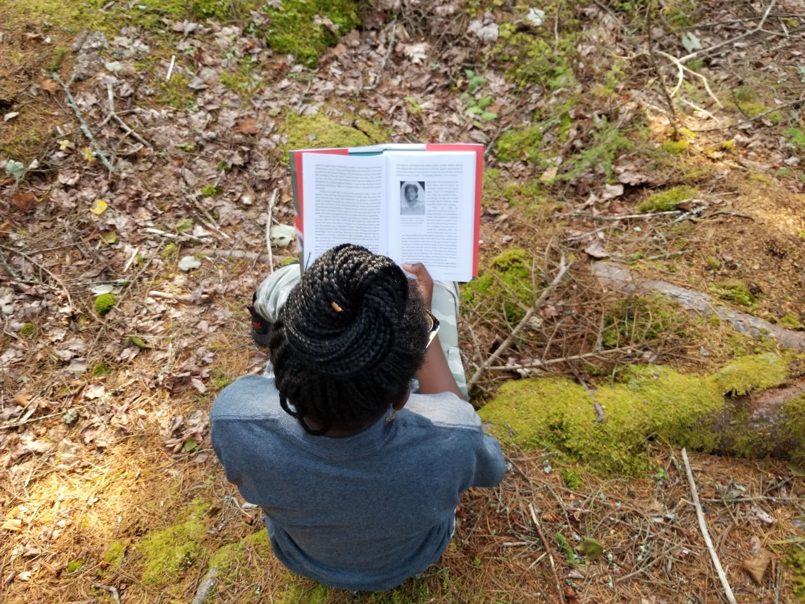 坐在树林里看书的女孩