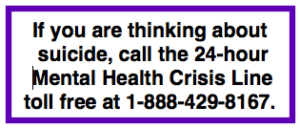 如果你有自杀的念头，请拨打24小时心理健康危机热线1-888-429-8167