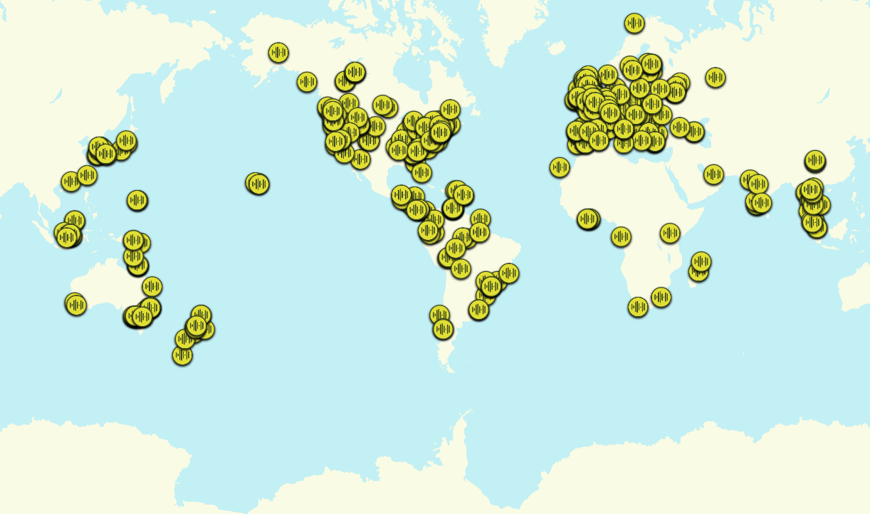 世界地图显示标记。