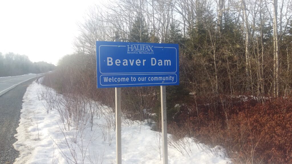 224号高速公路上的比弗水坝蓝白相间的路标