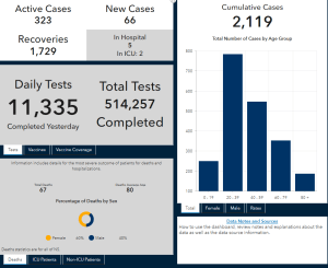 显示COVID-19病例、检测和住院人数的图表和图表