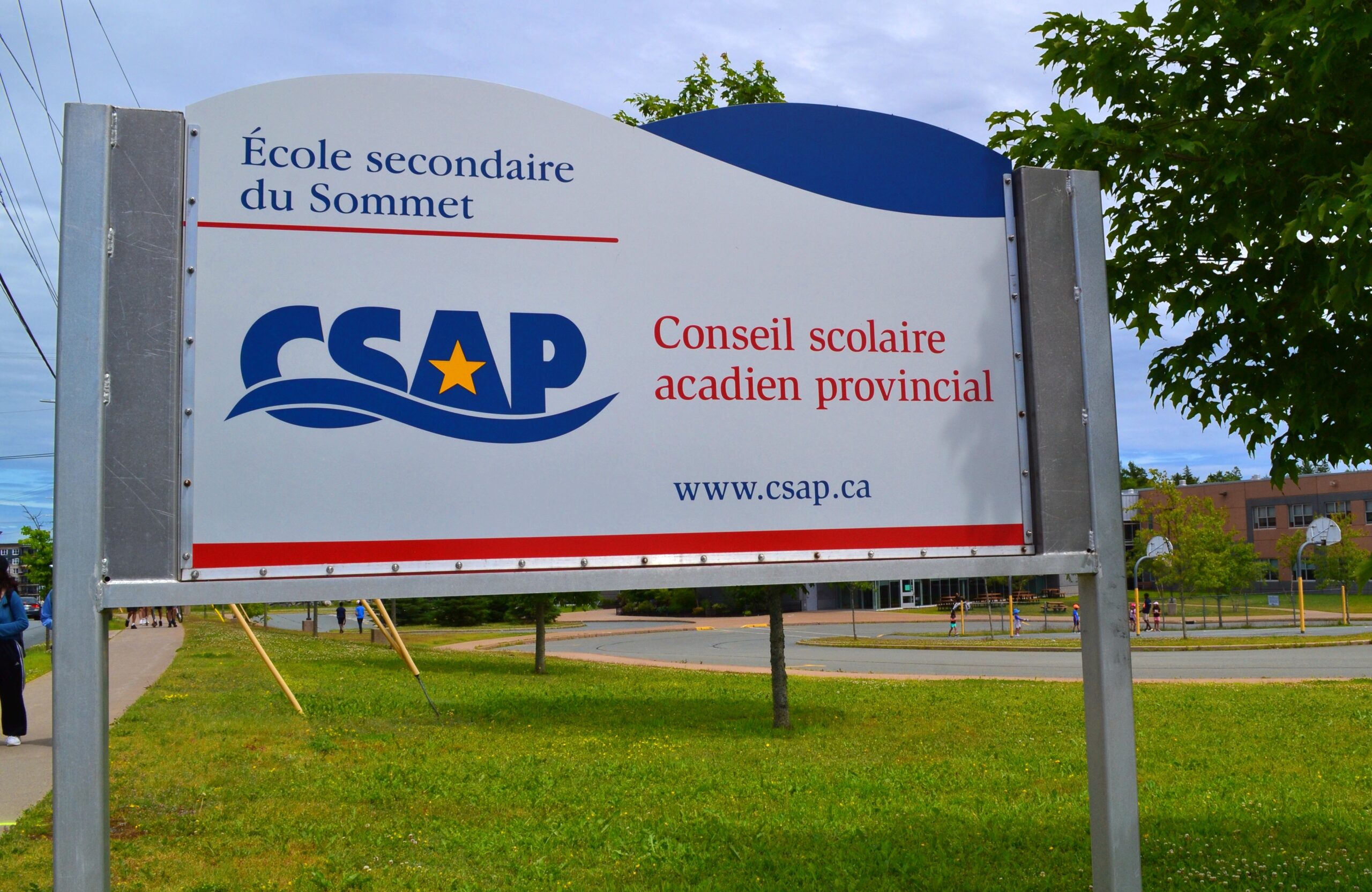 The CSAP school board sign outside a francophone school.