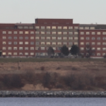 The oppressive Nova Scotia Hospital on a cloudy day.