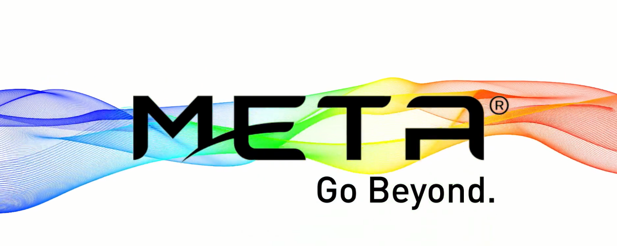 一个多色丝带的标志，上面写着“META Go Beyond”。