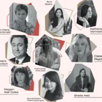A poster of the AfterWords Literary Festival, with photographs of 9 of the featured writers