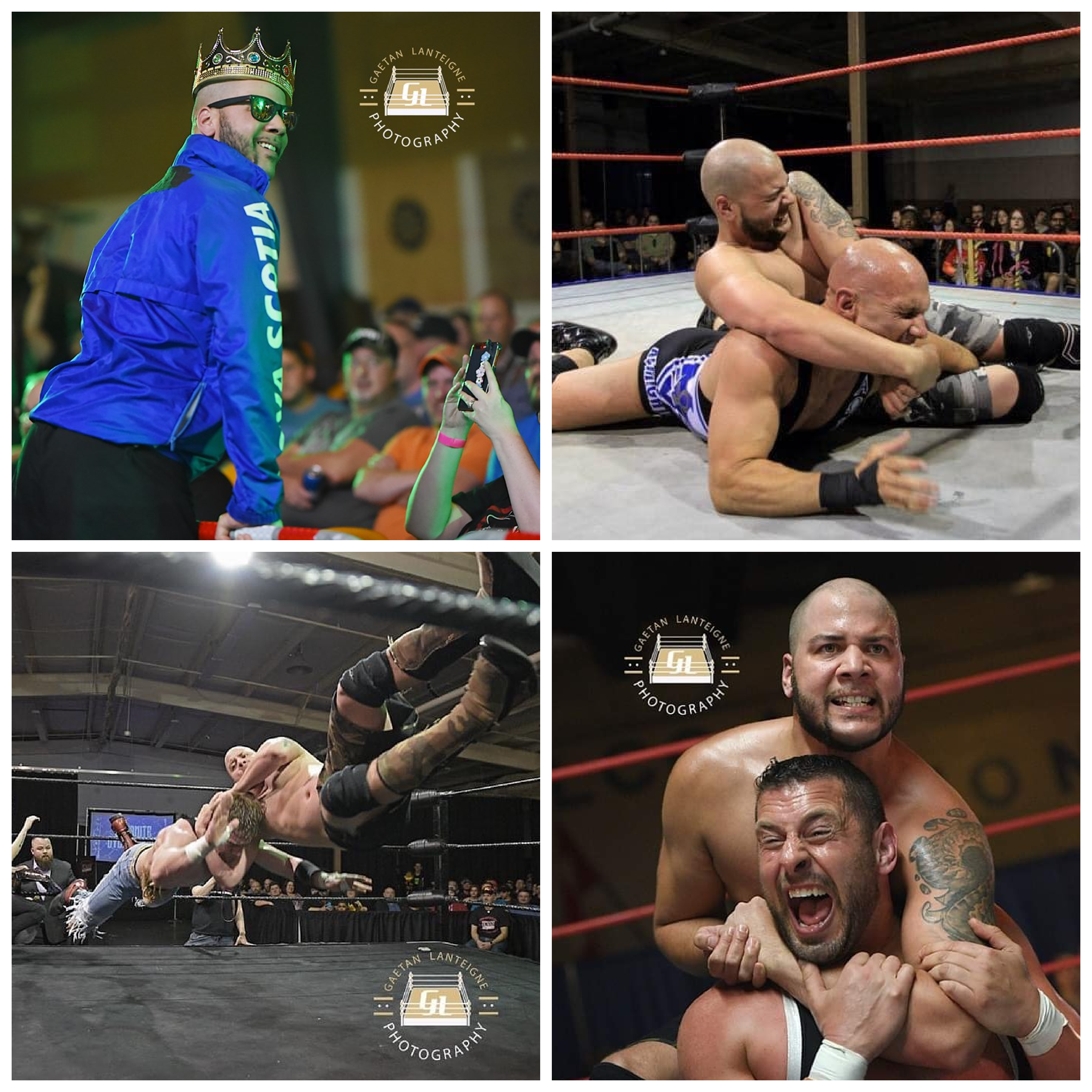 四张照片:“国王”JP西姆斯摔跤克里斯托弗丹尼尔斯，“炸药”迪伦戴维斯，和柯尔特卡巴纳。
