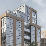 另一个块状混凝土和玻璃建筑的渲染。