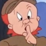 埃尔默·福德穿着狩猎服，手指捂着嘴唇