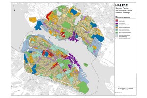 显示中心图则范围的地图，以颜色标示允许兴建的建筑物类别。地图突出显示了哈利法克斯和达特茅斯地区。