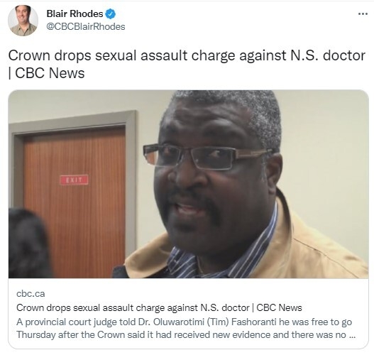 皇冠撤销对nhs医生的性侵指控(CBC截图)