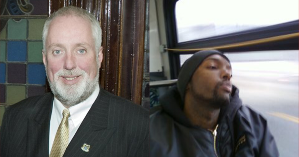 左图:哈利法克斯议员大卫·亨兹比在市政厅。右图:来自普雷斯顿东部的马歇尔·威廉姆斯坐在公交上靠窗的座位上。