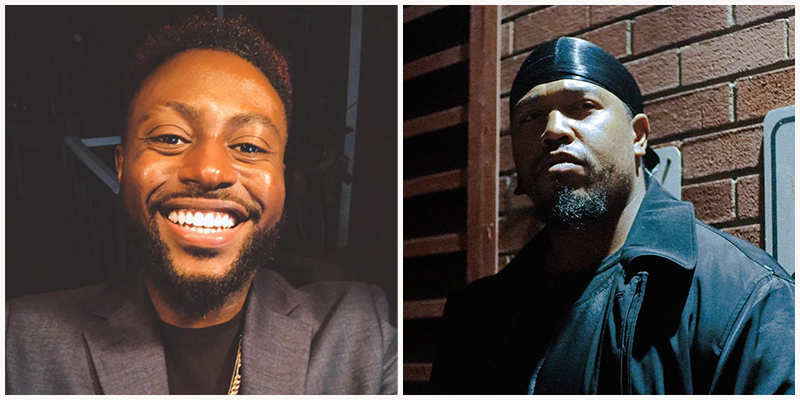 Keonte Beals和水产养殖的照片。比尔斯在左边，穿着一件灰色运动夹克，里面是一件黑色衬衫。他脸上挂着灿烂的笑容。右图是水产养殖。他穿着厚重的黑色外套，头上系着一条黑色围巾。