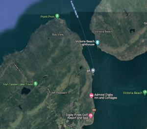 Digby Gut的谷歌地图显示两个陆地块之间有一条水道。