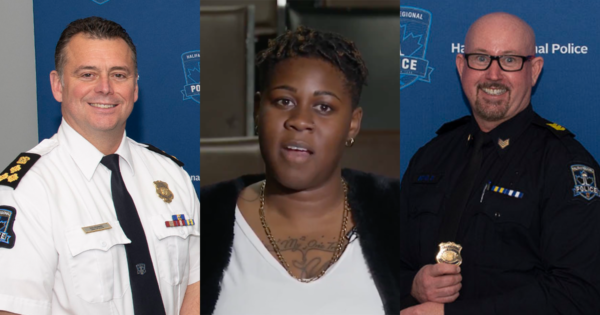 3张照片拼贴：制服，Kayla Borden和Derrick Boyd的首席丹科尼·博伊德