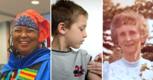 本周文章中的三张照片:林恩·琼斯(Lynn Jones)，一位戴着非洲腰带、戴着橙色和海军蓝头巾的黑人女性，看上去光彩夺目;一个年轻的白人男孩正在接种疫苗;还有伊丽莎白·麦克唐纳，苏珊娜·伦特的祖母，她是一位穿着正式礼服、戴着胸花的白人老太太。