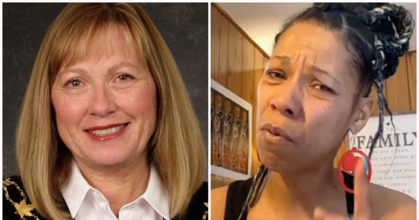 左照片：南希·迪克斯（Nancy Dicks）的爆头，一个白色的白色女士，金色的头发。右照片：安吉拉·鲍登（Angela Bowden），一位黑色女士，黑发被绑起来