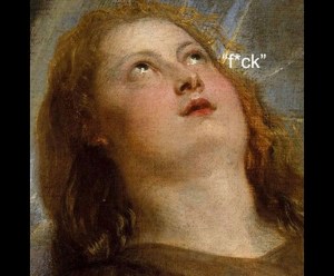 这是一个经典的艺术梗，一个红头发的女人翻白眼说“操”。