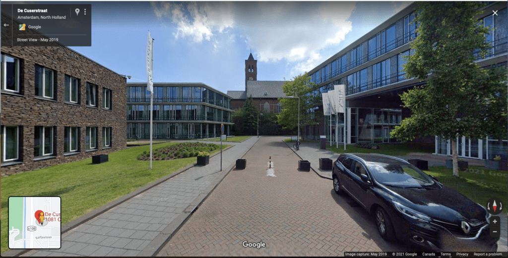 谷歌地图屏幕截图的地址纸卓越附属机构Karta Halten B.V.在De Cuserstraat，阿姆斯特丹