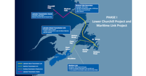 这张地图显示了马斯克拉特瀑布到新斯科舍省的电力分配网络