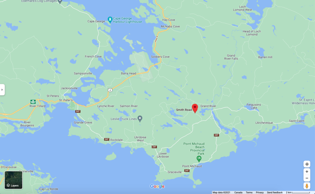 Google Map图像显示了史密斯路，布雷顿角大河。