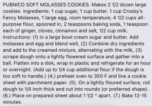 Pubnico软糖蜜饼干的打印配方。