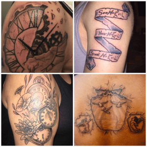 四张塞西尔纹身作品的照片拼贴