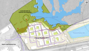 102号公路和苏茜湖之间的陆地地图。