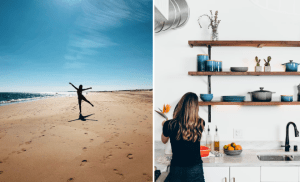 两张本该让女人欣喜若狂的照片:在海滩上跳舞，和一个质朴的白色厨房。