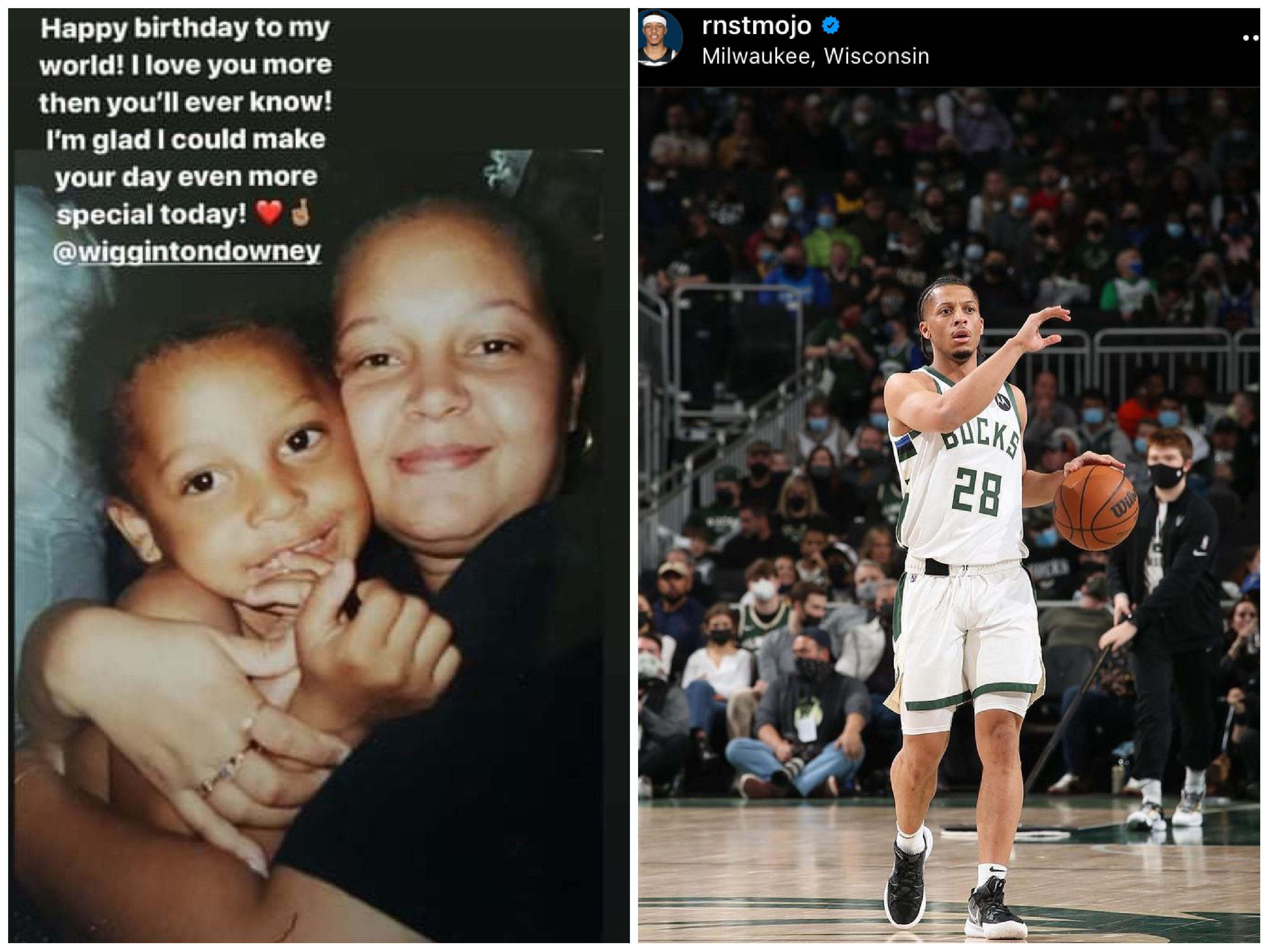 左图:Lindell Wigginton周四在Instagram上祝福他的母亲生日快乐。林德尔·威金顿在米尔瓦基雄鹿队首次亮相NBA常规赛。照片:Instagram。