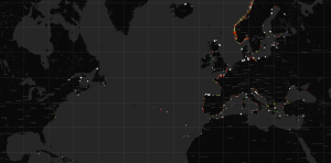 灯塔地图:以黑底和红、绿、白点代表灯塔位置的地图