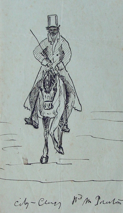 墨迹绘图（大约1850年）由J.B. J.B. Gilpin的Gilpin在骑马和长型外套的马背上。