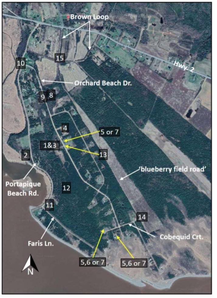 Portapique的地图，标注了如下文所示的数字。